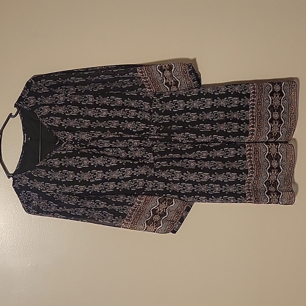 Madewell Black and Brown Patterned Midi Dress